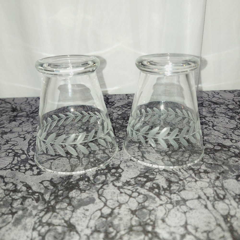 Anchor Hocking set of 2 etched leaf shot glass Set vintage - Picture 5 of 11